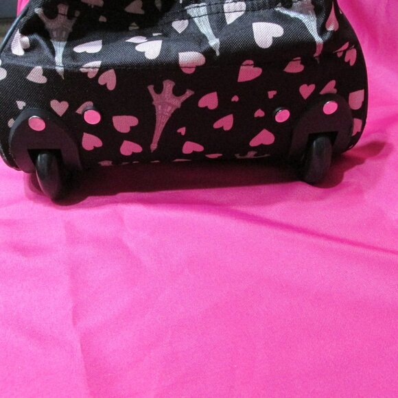 P1259-NWOT Betsey Johnson Paris in Love Canvas Rolling Travel Bag - Picture 7 of 10